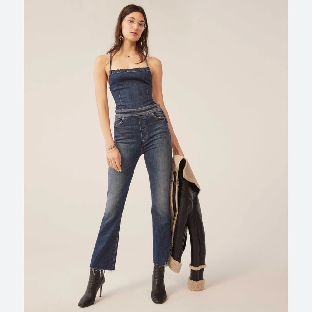 RARE Mother The Tie Back Hustler Ankle Fray Jumpsuit Pardon My French Size 26 - Picture 2 of 11